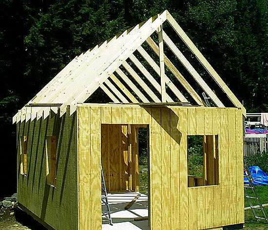 12 x 18 plywood sided cabin-office - roof framing up