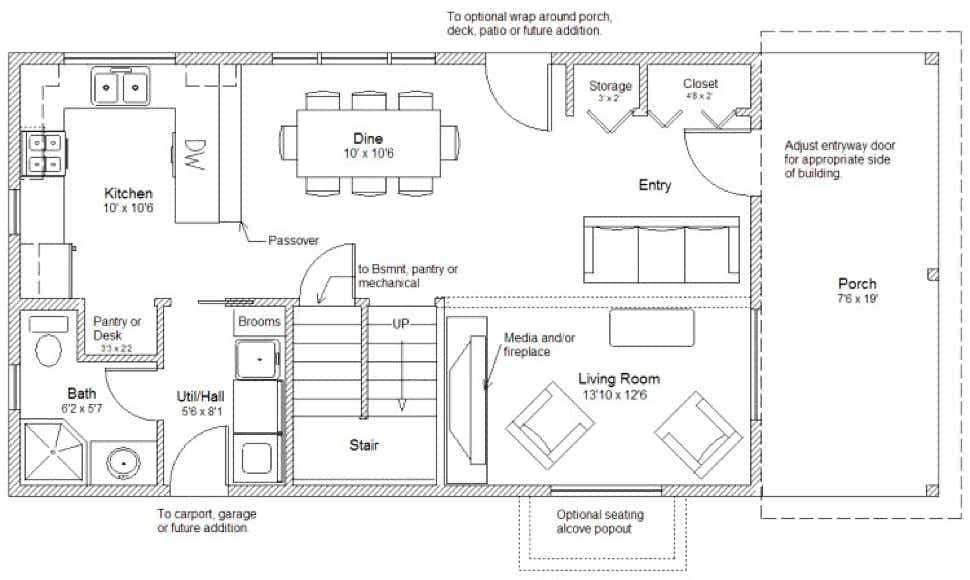 20 by 34 main floor plan from CountryPlans.com