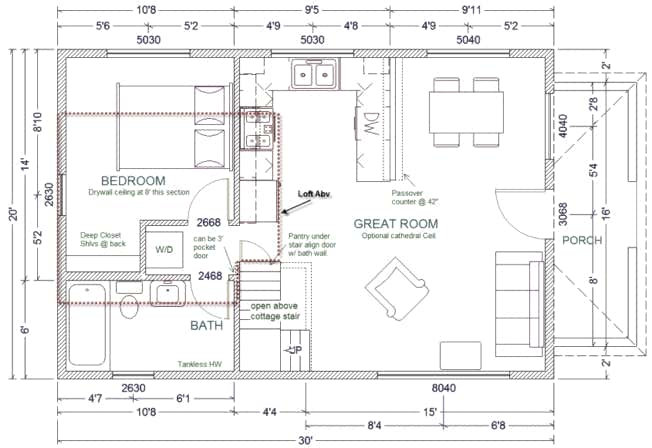 20x30 1.5 Story Cottage from CountryPlans.com