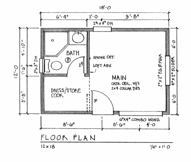 12x18 Little House floor plan from CountryPlans.com